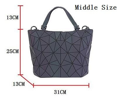 Luminous Bag Women's Geometry Lattic Totes  Quilted Shoulder Bags Hologram Laser Plain Folding Handbags