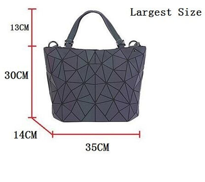 Luminous Bag Women's Geometry Lattic Totes  Quilted Shoulder Bags Hologram Laser Plain Folding Handbags