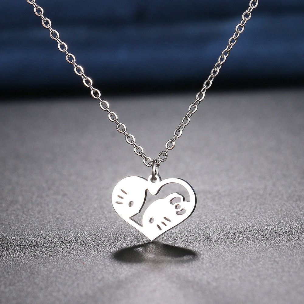 Stainless Steel Necklaces Couple Kittens Pendants Chain Choker Jewellery Fashion Necklace For Women Jewelry Wedding Party Gifts