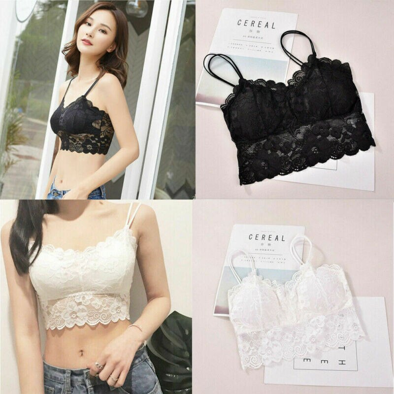 Women black lace tanks tops lace full cup padded underwear sexy solid tank tops fashion basic tube tops