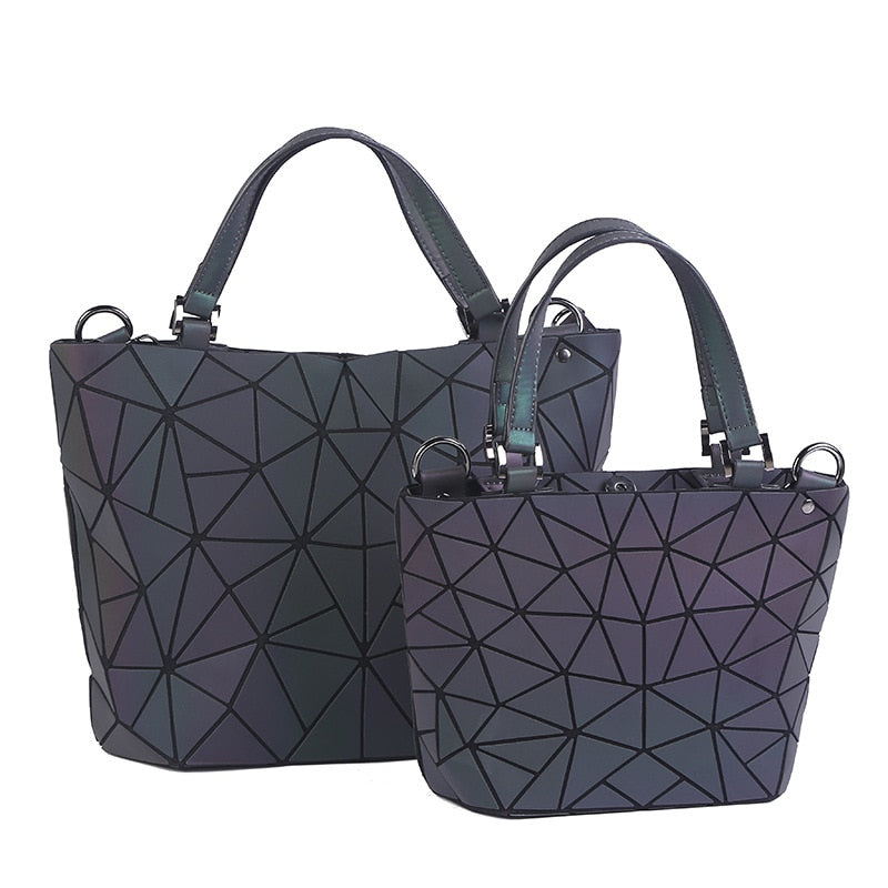 Luminous Bag Women's Geometry Lattic Totes  Quilted Shoulder Bags Hologram Laser Plain Folding Handbags