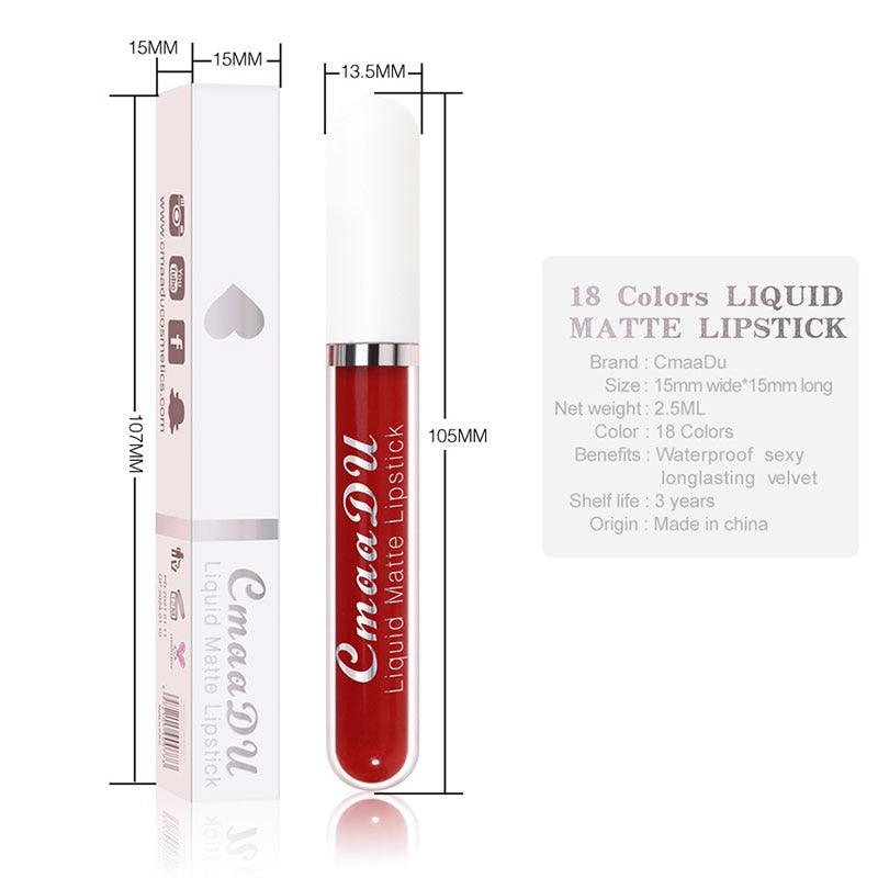 Sexy Long Lasting Velvet Matte Lip Gloss Liquid Lipstick Lip Makeup Women Beauty Red Nonstick Cup Waterproof Lip Gloss YZL2