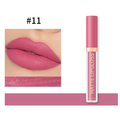 Sexy Long Lasting Velvet Matte Lip Gloss Liquid Lipstick Lip Makeup Women Beauty Red Nonstick Cup Waterproof Lip Gloss YZL2