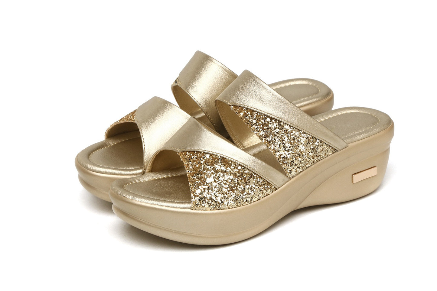 Sandals Woman Summer Gold Open Toe Sandal Dress Shoes Womens High Heels Sandals Platform Wedges Heeled Pumps Ladies Shoes