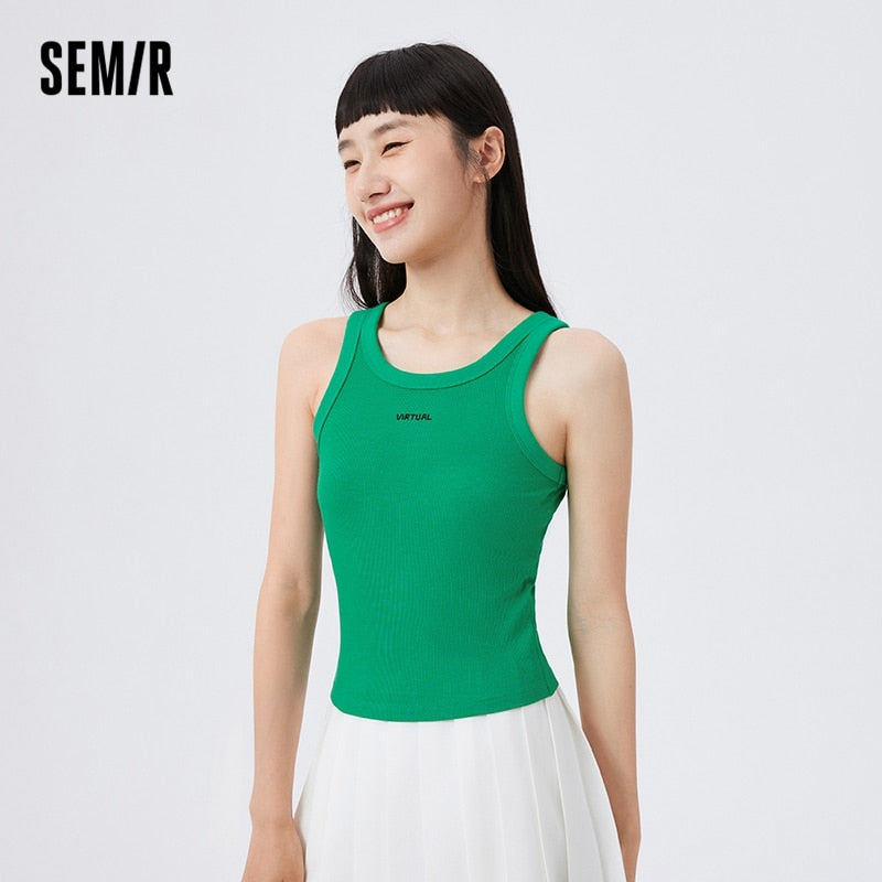 Semir Tank Top Women Spring Simple Daily Casual Letter Embroidery Soft And Comfortable Knitting Strap Top