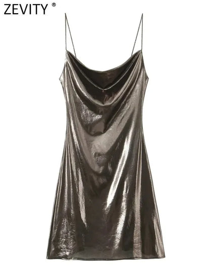 Women's Metallic Party A-Line Dress with Straps