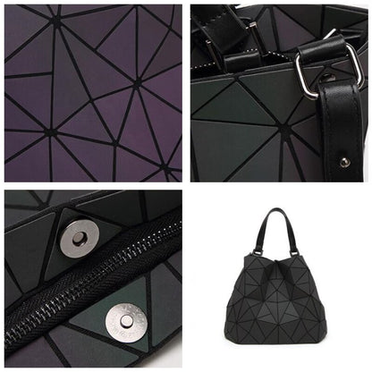 Luminous Bag Women's Geometry Lattic Totes  Quilted Shoulder Bags Hologram Laser Plain Folding Handbags