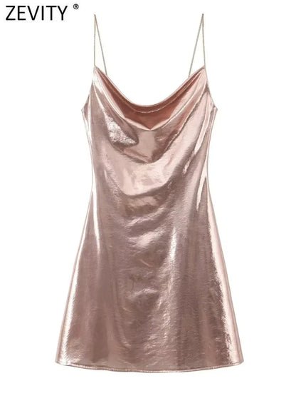 Women's Metallic Party A-Line Dress with Straps