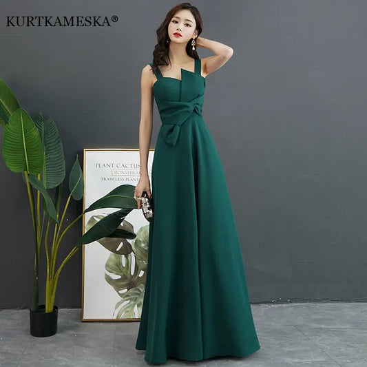 Women’s Sleeveless Irregular Neck Solid Evening Dress