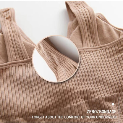 One-Piece Seamless Crop Top Women Underwear Wire-Free U-Shaped Camisole Wide Straps Striped Solid Bralette Lingerie Tube Tops