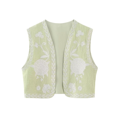 Zevity Women National Sleeveless Position Floral Embroidery Short Vest Jacket Ladies National Style Casual WaistCoat Tops CT4110