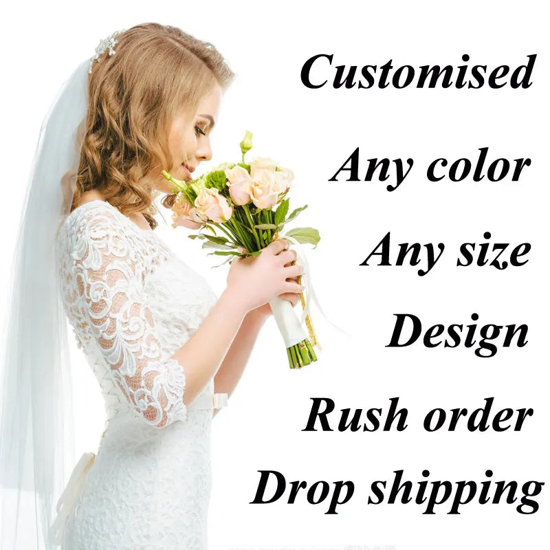 Women’s V Neck Side Slit Wedding Gown with Court Train & Floral Thread Work