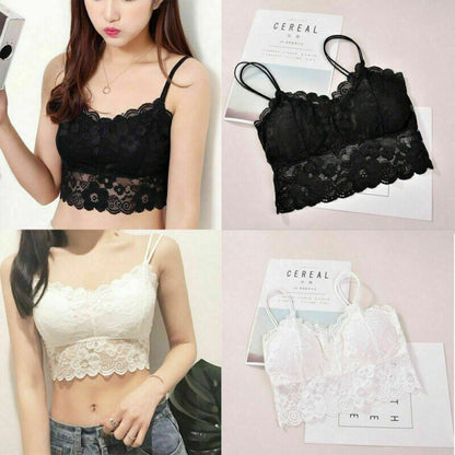 Women black lace tanks tops lace full cup padded underwear sexy solid tank tops fashion basic tube tops