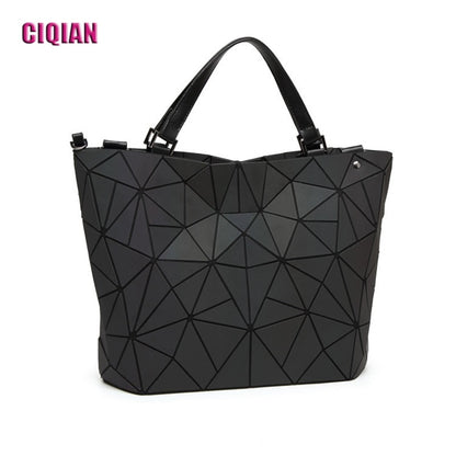 Luminous Bag Women's Geometry Lattic Totes  Quilted Shoulder Bags Hologram Laser Plain Folding Handbags