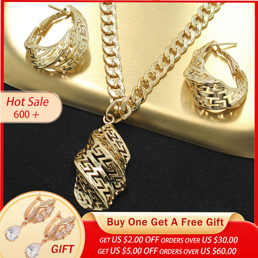18k Gold Plated Jewelry Set Dubai for Women Wedding Jewellery Sets Bride Necklace and Earrings African Luxury