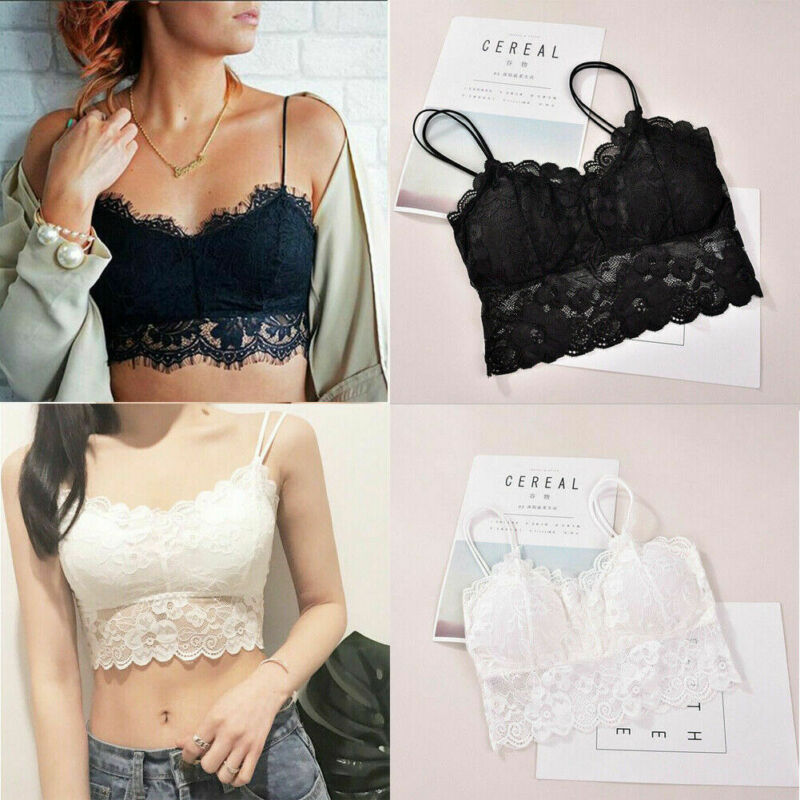 Women black lace tanks tops lace full cup padded underwear sexy solid tank tops fashion basic tube tops