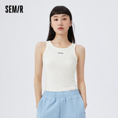 Semir Tank Top Women Spring Simple Daily Casual Letter Embroidery Soft And Comfortable Knitting Strap Top